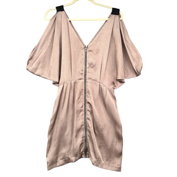 Ark & Co Metallic Zipper Front Short Batwing Sleeves Cold Shoulder Dress Small - Picture 1 of 6